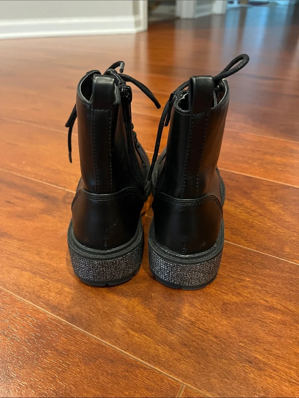 Steve Madden Black Lace-Up Combat Boots with Glitter Trim
